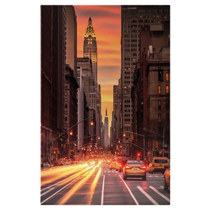 Tablou Canvas: Strada a unui oras mare - New York masini apusul soarelui Pictura Digitala 60x40CM