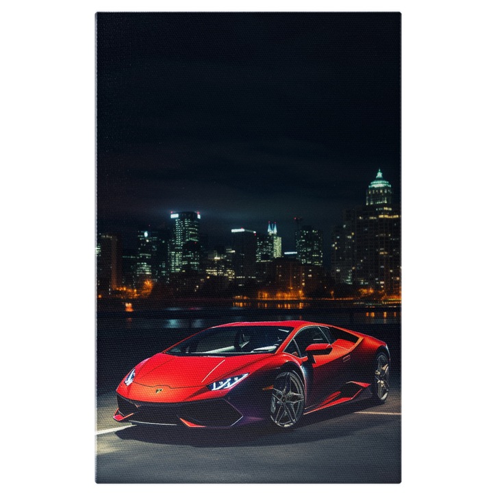 Tablou Canvas: Masina de lux Lamborghini - noapte oras mare rosie Pictura Digitala 40x25CM
