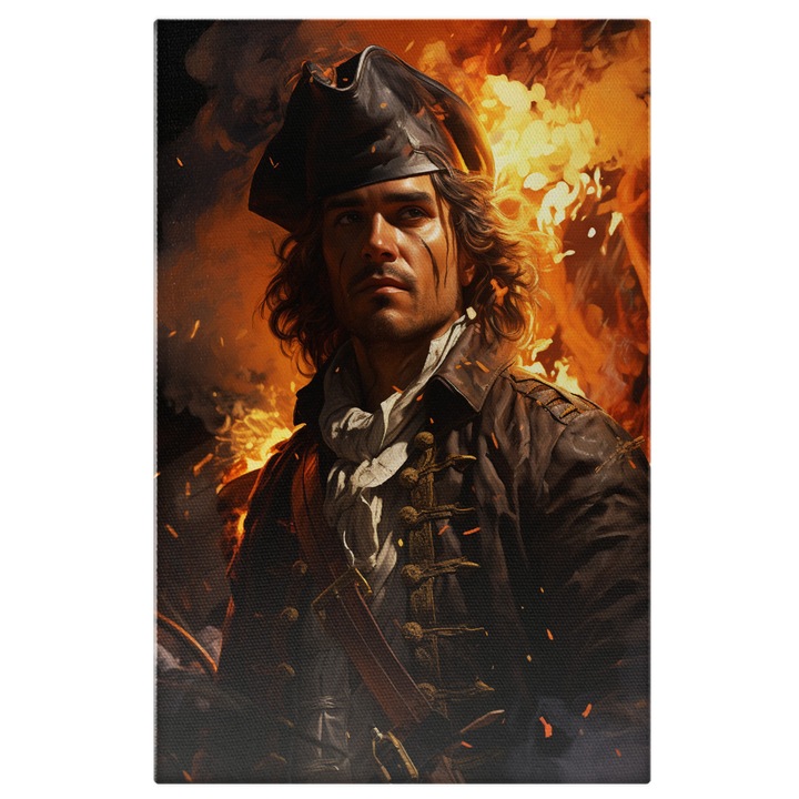 Картина на платно: Портрет на пират - пламъци зад изгубения поглед Дигитална картина 100x70CM