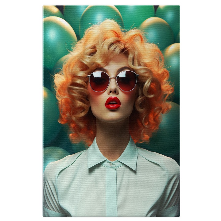 Картина на платно: Руса жена в риза - зелени балони зад Дигитална картина 100x70CM