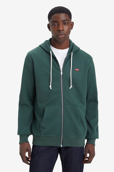 Levi's, Hanorac din bumbac cu fermoar, Verde aquamarin