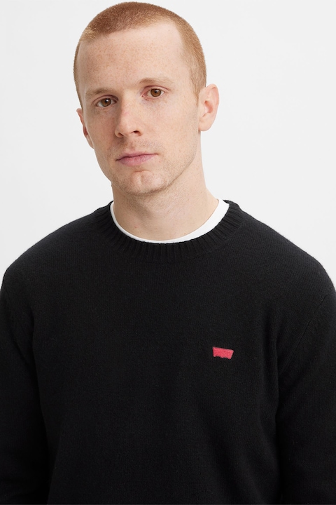 Levi's, Kerek nyakú gyapjútartalmú pulóver, Fekete