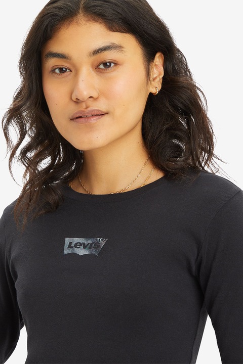 Levi's, Bluza de bumbac cu logo, Negru stins