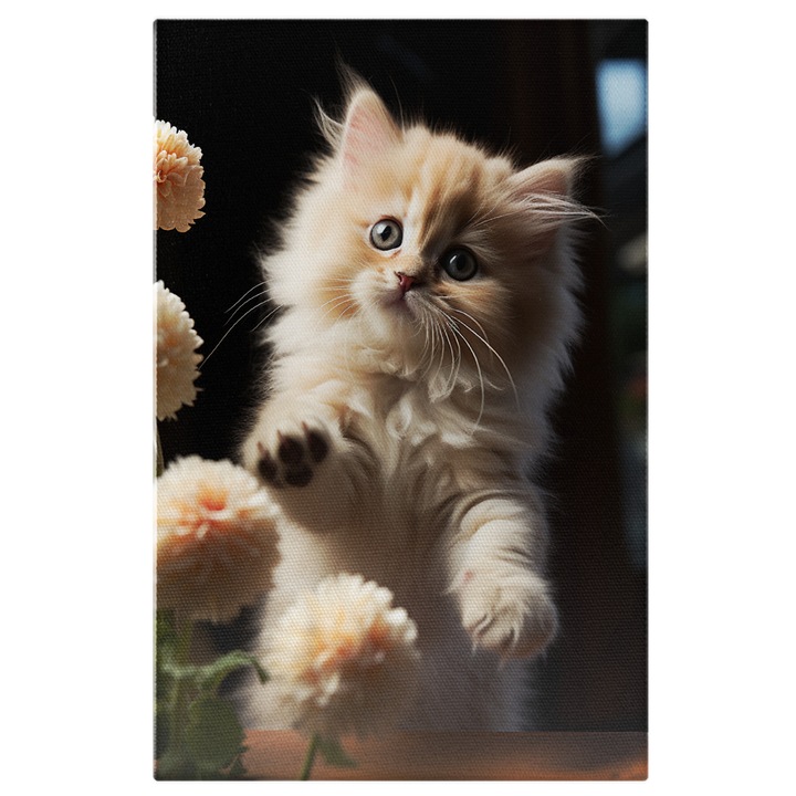 Tablou Canvas: Fotografie cu o pisicuta speriata - flori pentru iubitorii de pisici Pictura Digitala 40x25CM