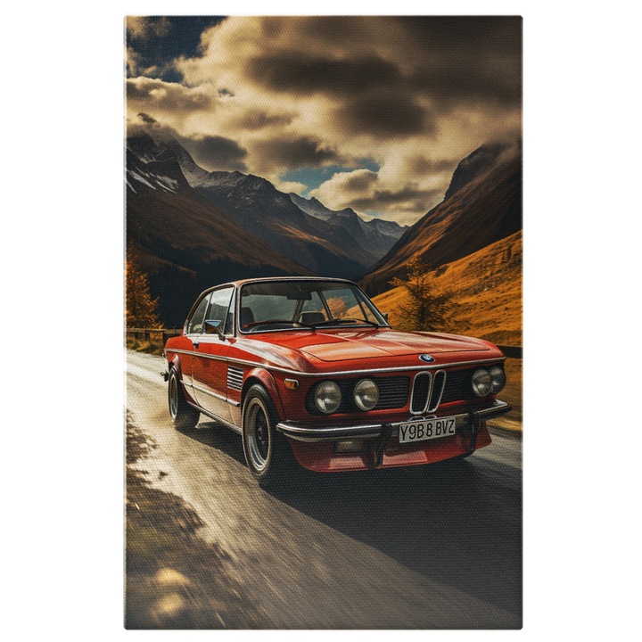 Tablou Canvas: Fotografie cu o masina veche BMW - pe sosea munti Pictura Digitala 70x50CM