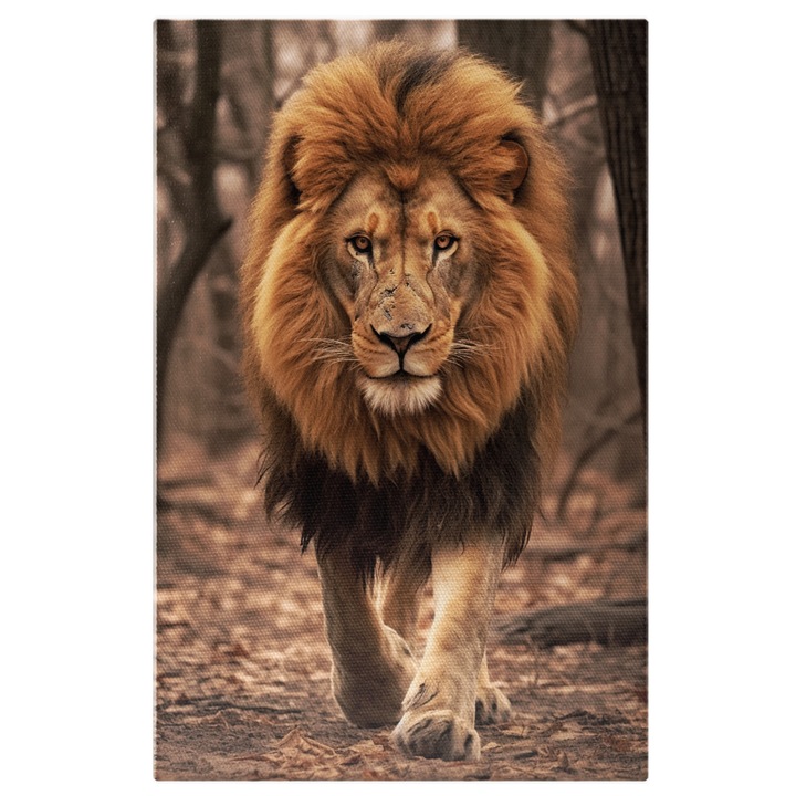 Tablou Canvas: Fotografie cu un leu care merge linistit - regele junglei Pictura Digitala 60x40CM
