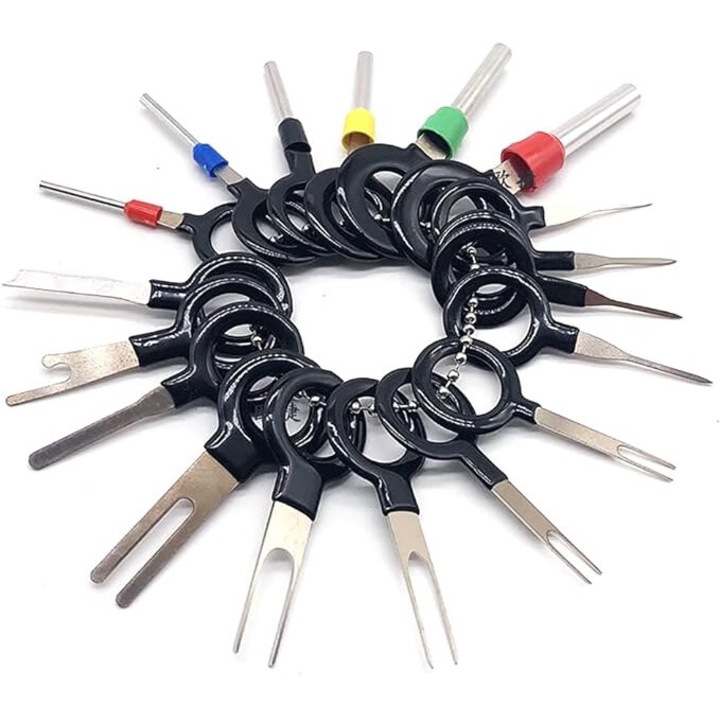 Set de scule pentru extragerea pinilor, 18 piese, inox si plastic, maner ergonomic, multicolor