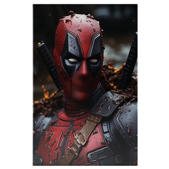Tablou Canvas: Portretul personajului Deadpool - film "erou" sabii ploaie murdar Pictura Digitala 90x60CM