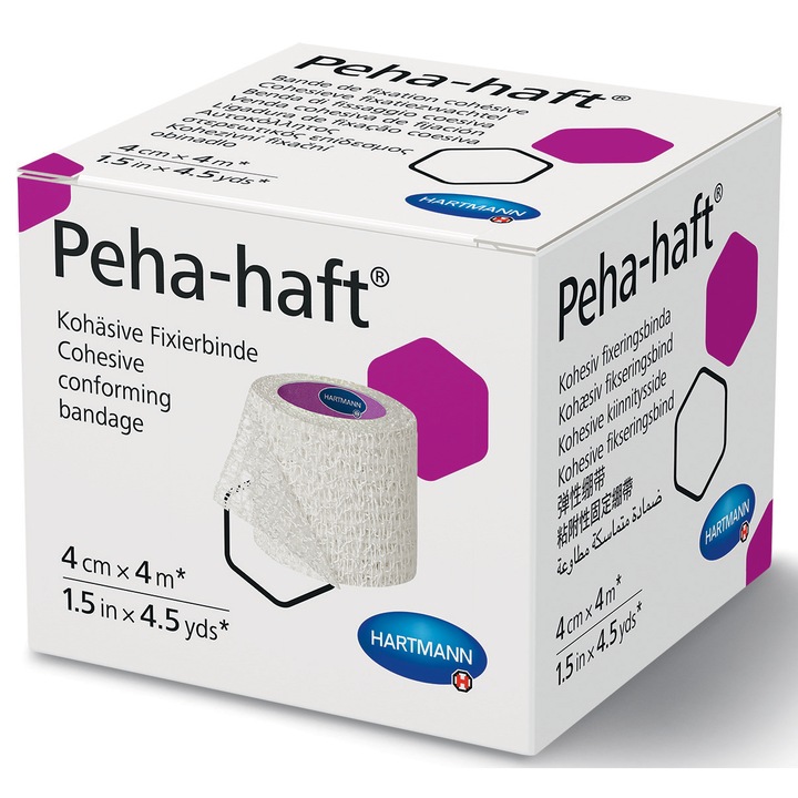 Fasa elastica de fixare Hartmann, Peha-Haft, Autoadeziva, Fara latex, 4 cm x 4 m
