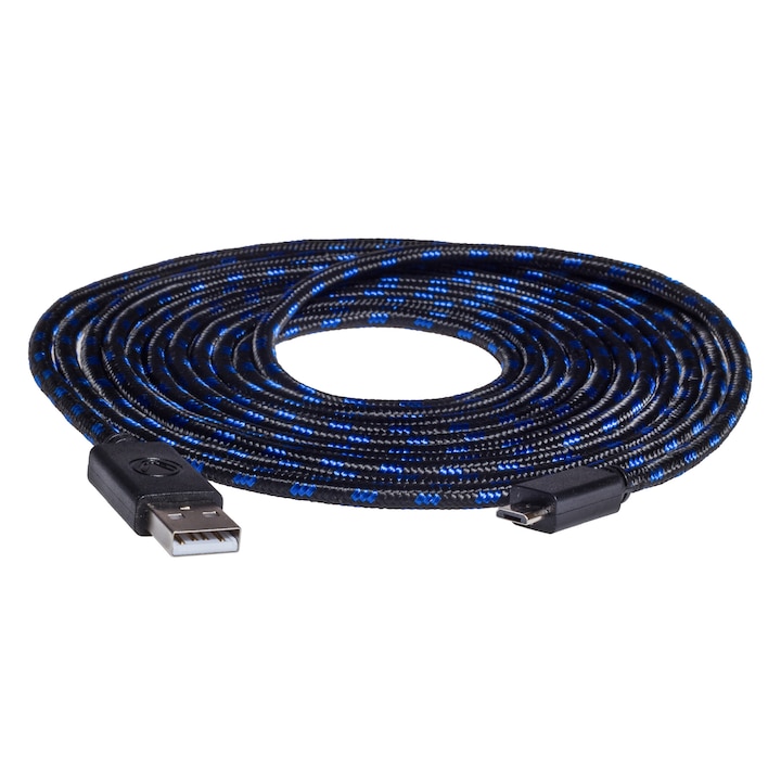 Snakebyte PS4 USB Charge Cable Pro hosszú fonott töltőkábel, 4m, Fekete/Kék