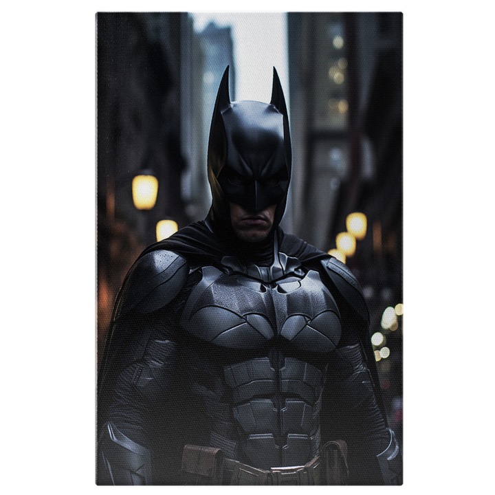 Tablou Canvas: Portretul lui Batman in orasul Gotham - serios erou Pictura Digitala 90x60CM