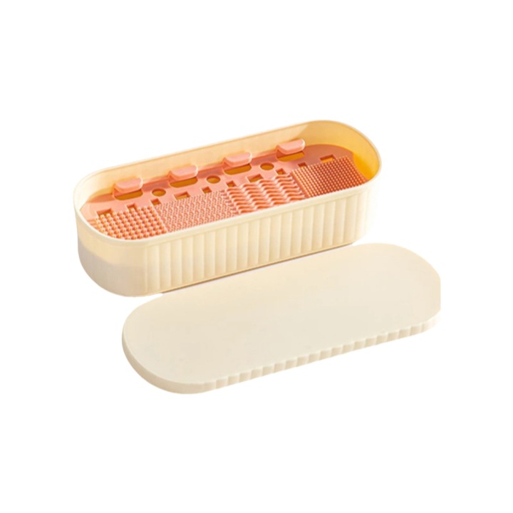 Set de Curatare Pensule Machiaj, Multifunctional, Galben Crem, 20x7.9cm, 22x9x5.5cm