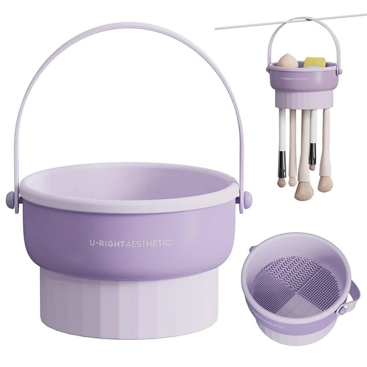Set curatare si uscare pensule machiaj, silicon, multifunctional, violet