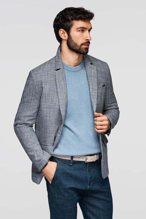OMBRE, Sacou din amestec de in cu buzunare cu clapa, Gri melange
