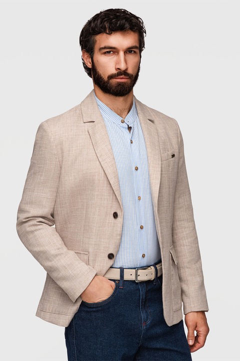 OMBRE, Sacou din amestec de in cu buzunare cu clapa, Maro deschis