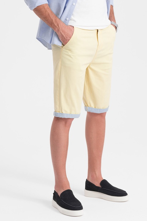 OMBRE, Pantaloni chino scurti cu terminatie contrastanta, Galben pal