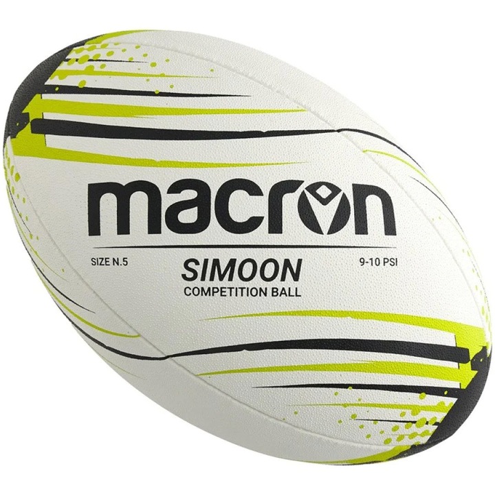 Minge rugby Macron SIMOON competition, marimea 5, alb/bleumarin/verde fluo