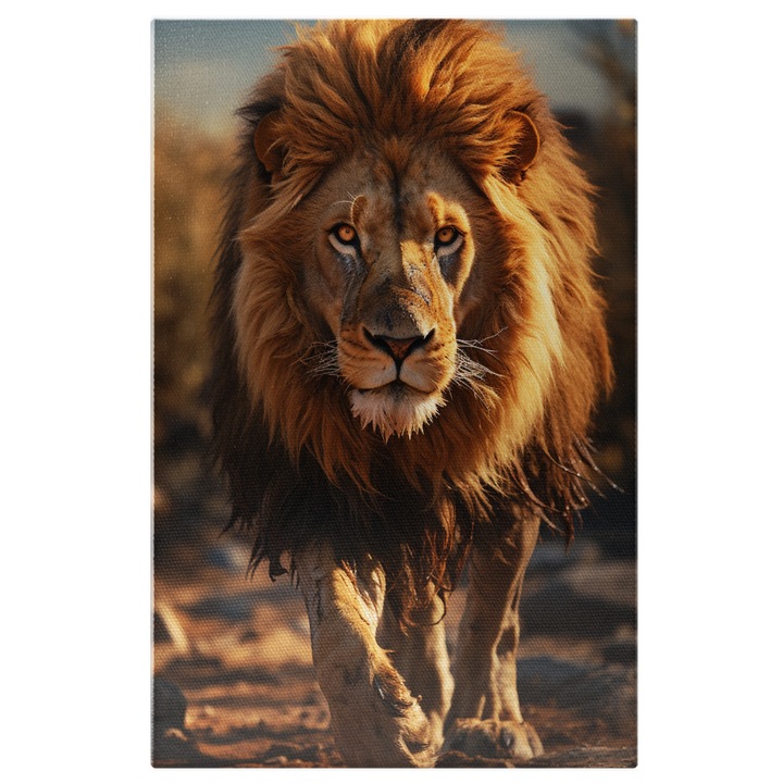 Tablou Canvas: Reflexia Savanei Asupra Regelui Animalelor Leul in Portret Realistic Pictura Digitala 60x40CM
