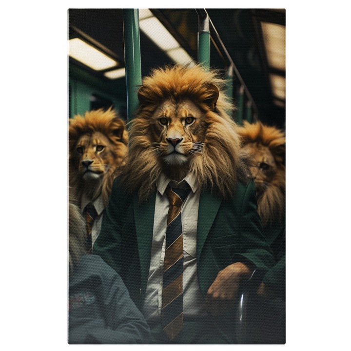 Tablou Canvas: Calatoria cu Metroul spre Savana Leilor Eleganti in Idealism Pictura Digitala 60x40CM