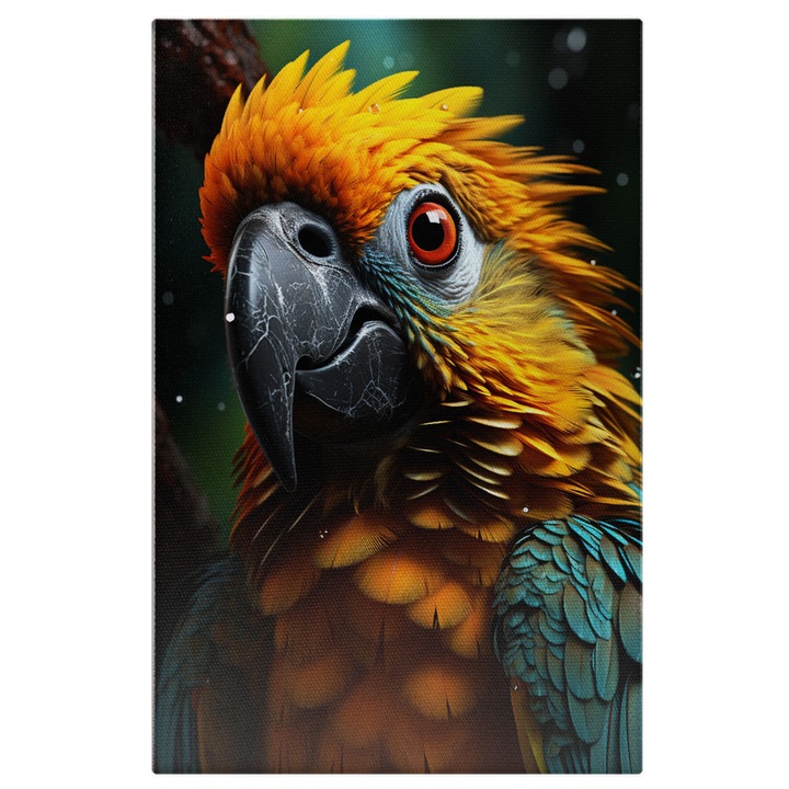 Tablou Canvas: Culorile Mirifice ale Papagalului Luminos Portret Close up Pictura Digitala 60x40CM