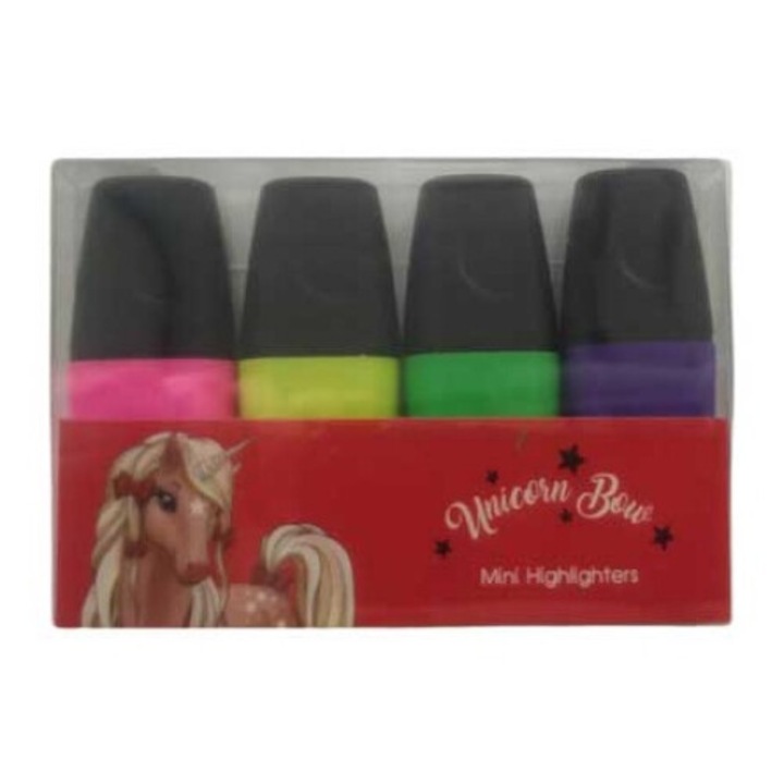 Set 4 mini markere iluminatoare, BACK ME UP, Unicorn Bow, Multicolor
