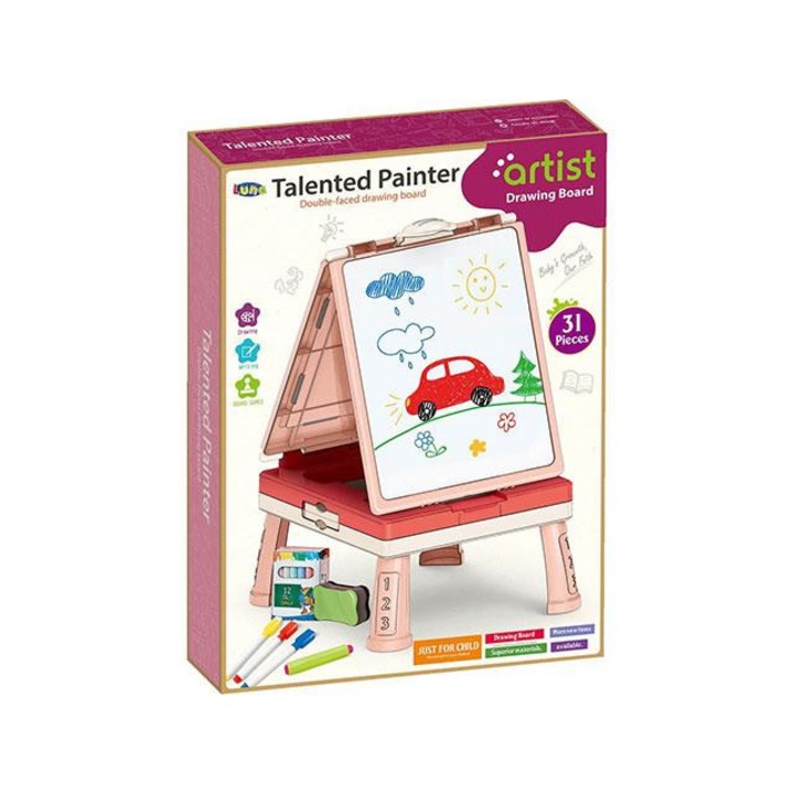 Luna 8538537 Rózsaszín kétoldalú rajztábla szett 31db-os