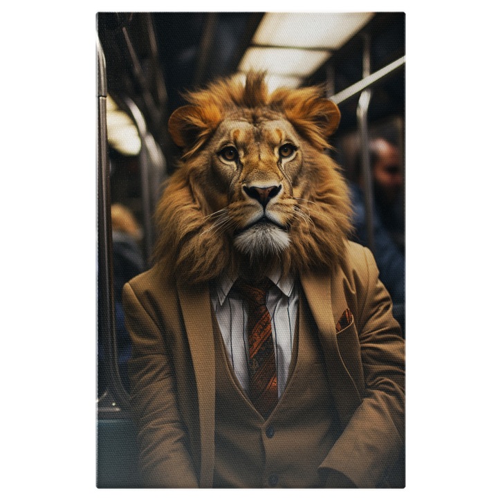 Tablou Canvas: Eleganta Animalica Leul Care Cucereste Orasul Pictura Digitala 60x40CM