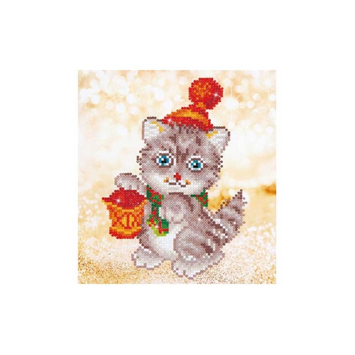 Set de Artizanat Diamond Dotz, Christmas Kitten Glow, 20x20cm, Nivel Incepator