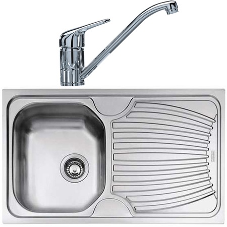 Pachet chiuveta ONL 611 + baterie BAHIA CROM Franke, picurator pe dreapta, Inox Dekor
