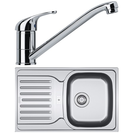 Pachet chiuveta PXL 614 + baterie BASIC CROM Franke, picurator pe stanga, Inox dekor