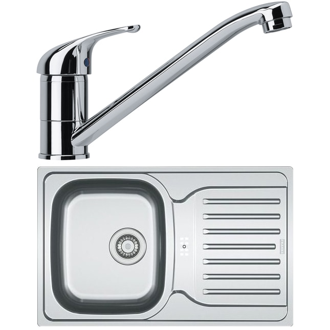 Pachet chiuveta PXN 614 + baterie BASIC CROM Franke, picurator pe dreapta, Inox satinat
