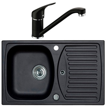 Pachet Chiuveta + Baterie Alveus Record30 + AM30A91, 780*480 mm, material compozit, reversibila, Negru Pachet Chiuveta + Baterie Alveus Record30 + AM30A91, 780*480 mm, material compozit, reversibila, Negru