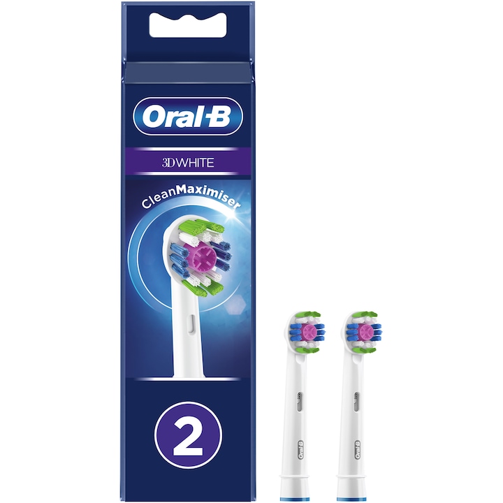 Резерва за ел. четка за зъби Oral-B 3D White, Технология CleanMaximiser, 2 броя