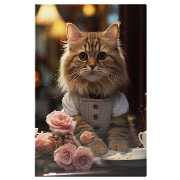 Tablou Canvas: Absolutismul Mirobolant Buchetul de Flori al Printesei Pisica Camera de Zi Pictura Digitala 100x70CM