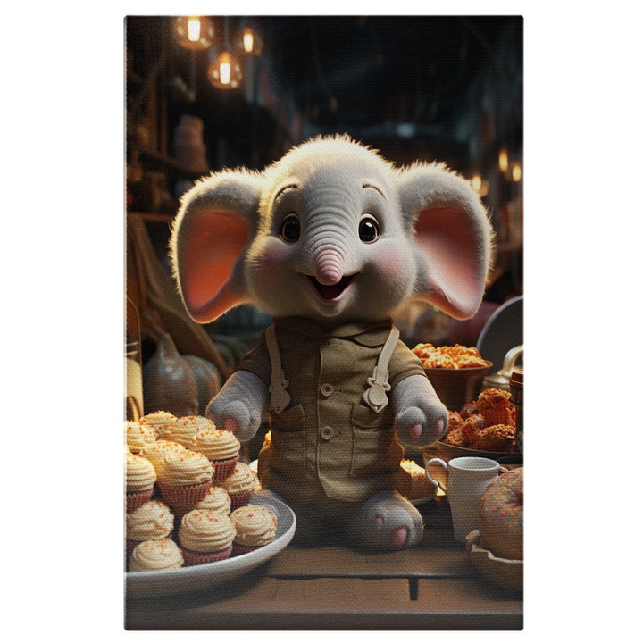 Tablou Canvas: Decorul Impresionat din Camera cu Dulciuri a Puiului de Elefant cu Urechi Roz Pictura Digitala 40x25CM