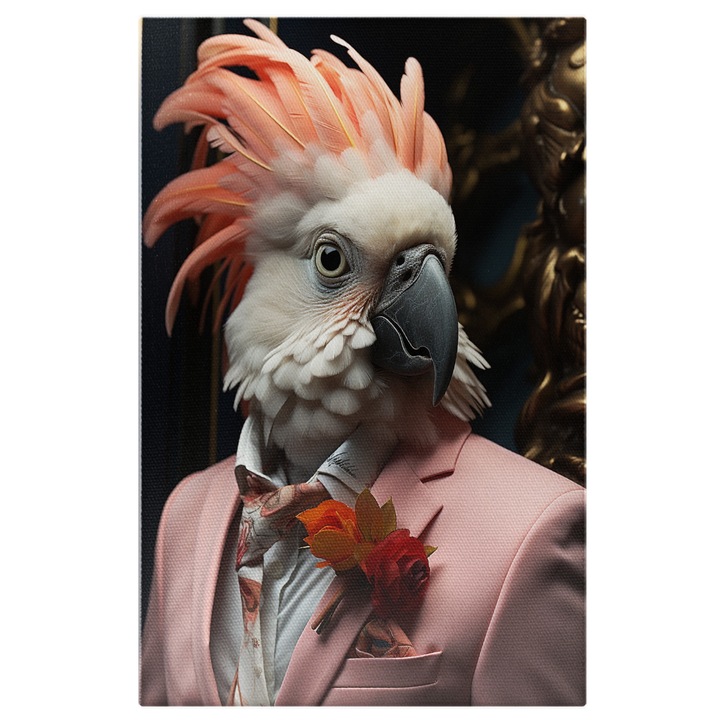 Картина на платно: Розовата прегръдка на елегантните видове папагали и дигитална картина с хромирани метали 100x70CM