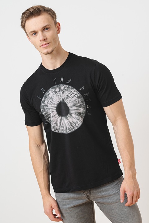 Diesel, Тениска с овално деколте и графика, Светло сив/Черен, 2XL