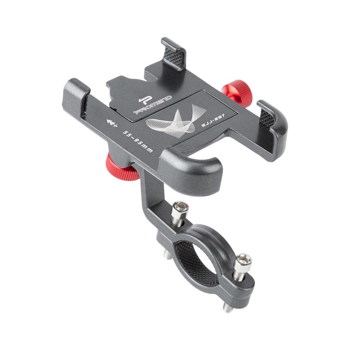 Suport telefon bicicleta Amorbase, aluminiu, rotire 360, pentru ghidon 20-35mm, gri