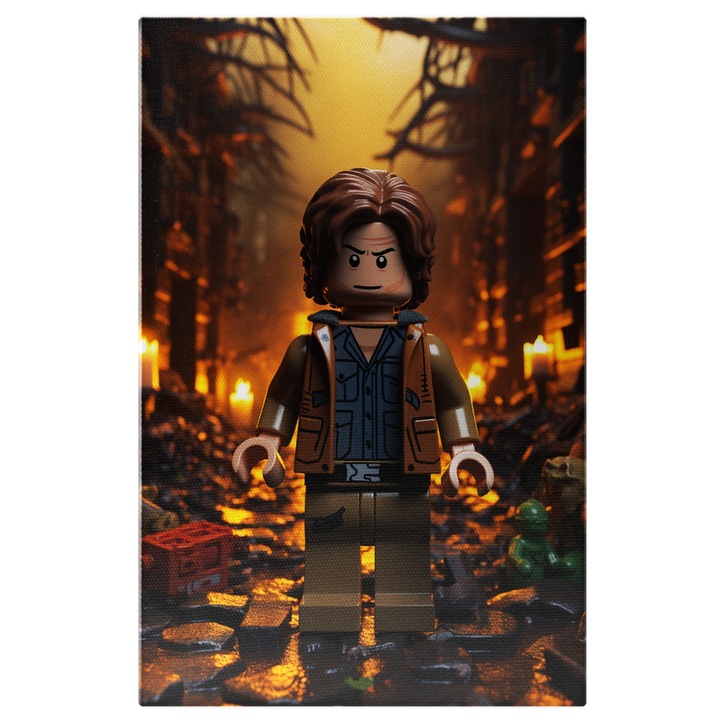 Vászonfestmény: Han Solo Star Wars Lego figura sérült földön narancssárga mellény digitális festménnyel 70x50cm