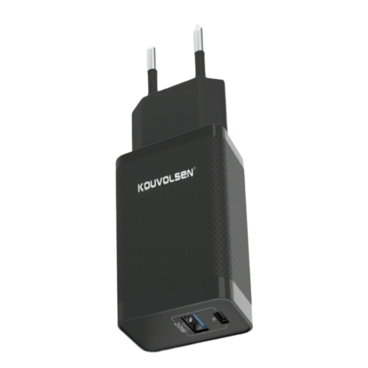 Incarcator telefon KOUVOLSEN, 20W PD, incarcare rapida, universal, Negru