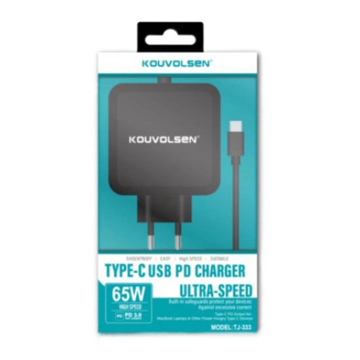 KOUVOLSEN 65W PD gyorstöltő készlet, hordozható, USB-C, univerzális