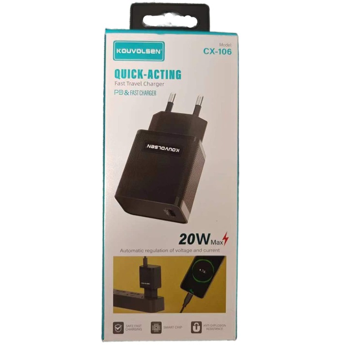 Зарядно за телефон KOUVOLSEN, 20W PD, бързо зареждане, преносимо, универсално