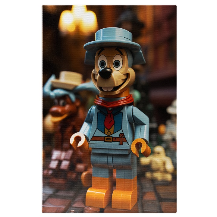Vászonfestés: Lego Goofy Dog nagy szemekkel és kék öltönnyel, vidám megjelenéssel készen áll a szórakozásra, digitális festészetre 60x40 cm