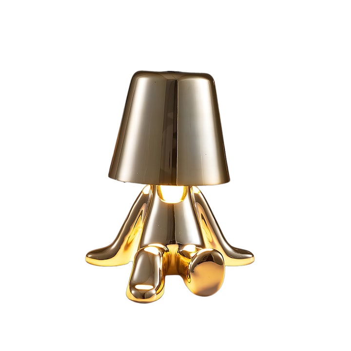 Lampa de Masa LED Moderna Figura Asezata, Aurie, Portabila si Decorativa, 3 Moduri de Culoare, LED Integrat, 15 cm