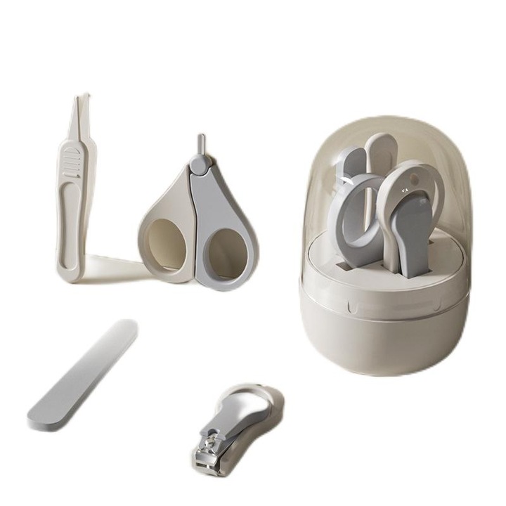 Комплект аксесоари за маникюр за бебета, Amorbase, 4 части, сиви