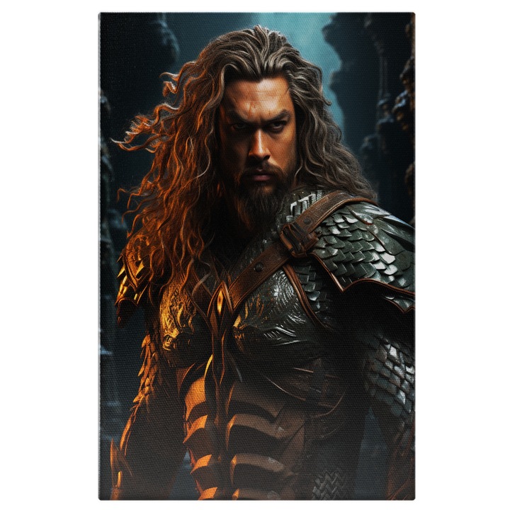 Tablou Canvas: Portret super erou Aquaman actor Jason Momoa in apa film sf Pictura Digitala 60x40CM