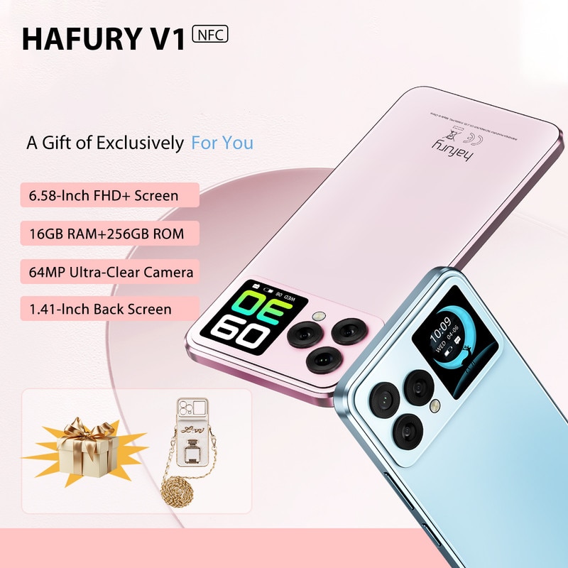 Smartphone Hafury V1, 16GB RAM, 256GB ROM, Android 13, Camera 64MP, 165.75x75.8x9mm