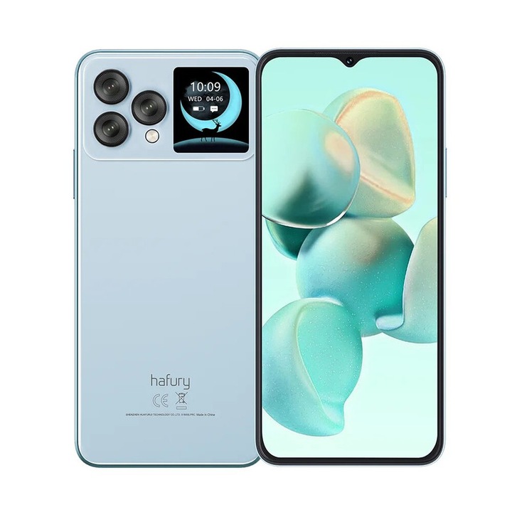 Smartphone Hafury V1, 16GB RAM, 256GB ROM, 6.58 inch FHD+, Camera 64MP+32MP, Baterie 4350mAh, Android 13, NFC, Face ID, OTG, bleu