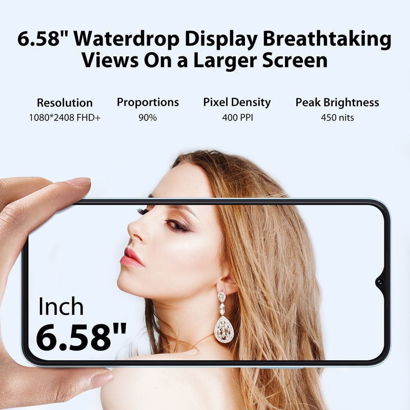 Smartphone Hafury V1, 16GB RAM, 256GB ROM, Android 13, 6.58 inch FHD+, Camera 64MP+32MP, Baterie 4350mAh, Negru, OTG, Wi-Fi