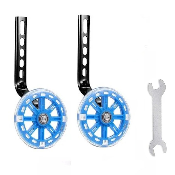 Set roti ajutatoare bicicleta pentru copii, luminoase, 11.2x2cm, albastru/negru, 12-20 inch